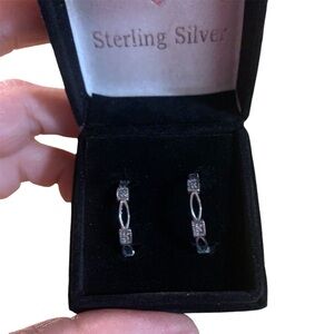 Avon sterling silver diamond accent hoop earrings NIB